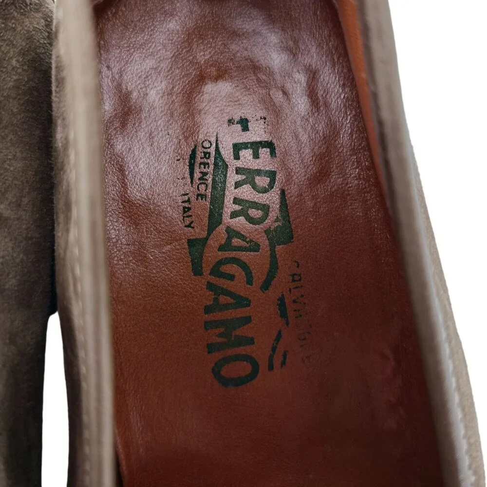 Vintage Salvatore Ferragamo Italy Dress Shoes Taupe Suede Tassel Loafers Men 8.5 - Picture 11 of 12